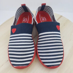 Easy Spirit 360 Sneaker Shoes Size 7.5 Slip on Striped White Blue Red Nautical